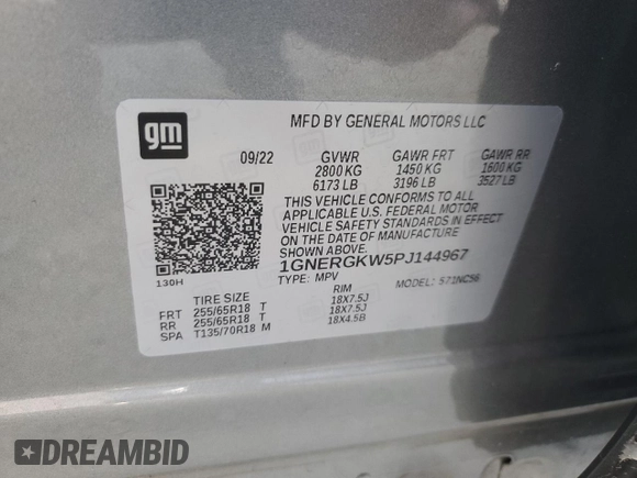 2023 Chevrolet Traverse LT Cloth with VIN 1GNERGKW5PJ144967, listed as a Copart auction lot 69263124 with 31,554 mi miles and Non Repairable. Bid and sale history available at carsss.com. Image 16.