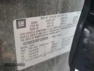 2015 GMC Canyon 4WD SLT with VIN 1GTG6CE35F1236096, listed as a Copart auction lot 44036465 with 55,829 mi miles and Salvage Title. Bid and sale history available at carsss.com. Image 12.