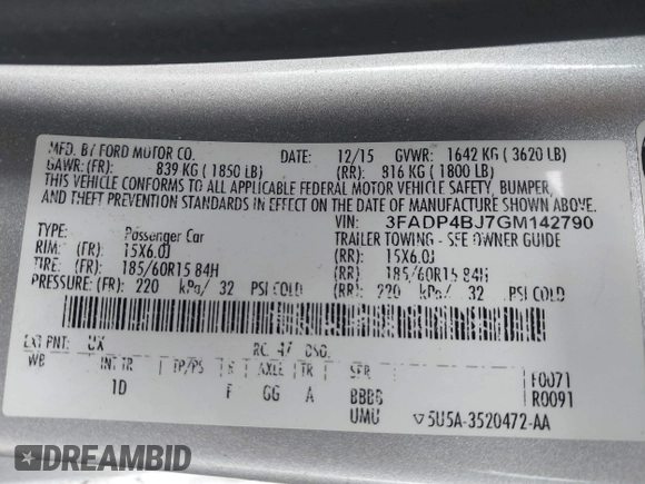 2016 Ford Fiesta SE with VIN 3FADP4BJ7GM142790, listed as a IAAI auction lot 41867965 with 108,979 mi miles. Bid and sale history available at carsss.com. Image 9.