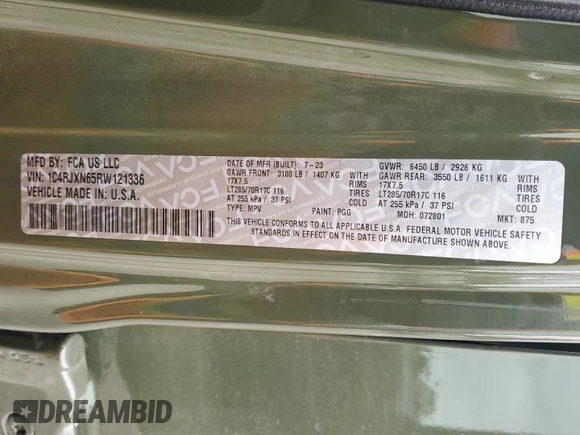 2024 Jeep Wrangler Sport S with VIN 1C4RJXN65RW121336, listed as a Copart auction lot 53395985 with 19,861 mi miles and Salvage title. Bid and sale history available at DreamBid. Image 13.