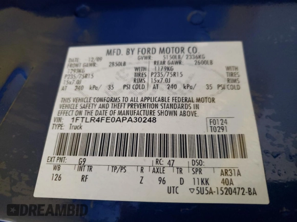 2010 Ford Ranger XLT with VIN 1FTLR4FE0APA30248, listed as a Copart auction lot 51171565 with 214,001 mi miles and Clean title. Bid and sale history available at DreamBid. Image 12.