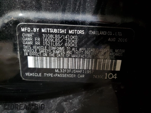 2017 Mitsubishi Mirage ES z VIN ML32F3FJ5HHF11957, wystawiony jako Copart lot #46684135 z przebiegiem 46 936 mil mil oraz Szkody całkowita. Historia ofert i sprzedaży dostępna na DreamBid. Obrazek 12.