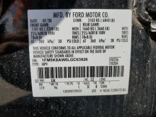 2020 Ford Police Interceptor Utility z VIN 1FM5K8AW6LGC63926, wystawiony jako Copart lot #56027645 z przebiegiem Nie podano mil oraz Szkoda całkowita • Salvage title. Historia ofert i sprzedaży dostępna na DreamBid. Obrazek 13.