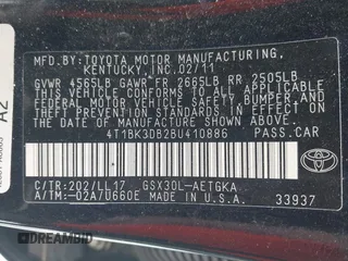 2011 Toyota Avalon with VIN 4T1BK3DB2BU410886, listed as a IAAI auction lot 41402725 with 163,580 mi miles and . Bid and sale history available at DreamBid. Image 9.