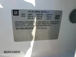 2014 Chevrolet Malibu LT with VIN 1G11C5SL4EF210775, listed as a Copart auction lot 52820595 with 38,530 mi miles and Salvage Title. Bid and sale history available at DreamBid. Image 14.