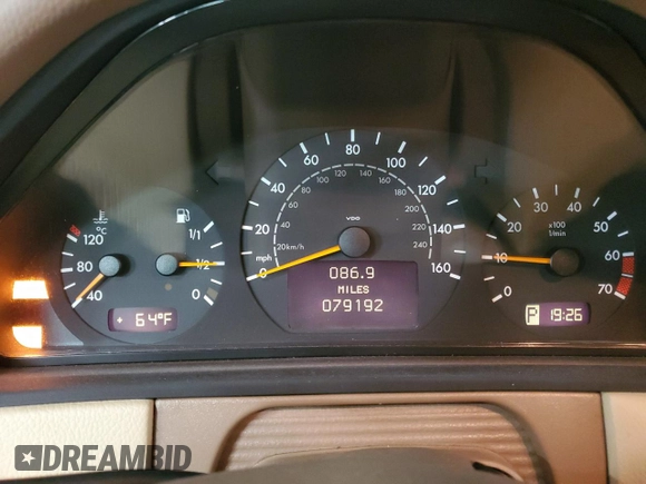 2000 Mercedes-Benz E 320 with VIN WDBJF65J8YB148175, listed as a Copart auction lot 78756544 with 79,192 mi miles and Salvage Title. Bid and sale history available at DreamBid. Image 9.