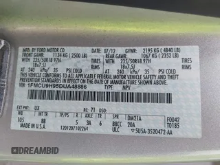2013 Ford Escape SEL with VIN 1FMCU9H95DUA48886, listed as a IAAI auction lot 42117937 with 244,101 mi miles. Bid and sale history available at carsss.com. Image 9.