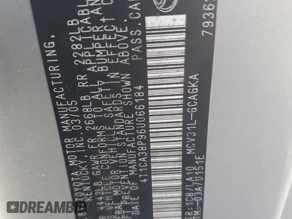 2006 Toyota Solara SE z VIN 4T1CA38P96U066184, wystawiony jako Copart lot #55416185 z przebiegiem 178 925 mil mil oraz Szkoda całkowita • Salvage title. Historia ofert i sprzedaży dostępna na DreamBid. Obrazek 12.