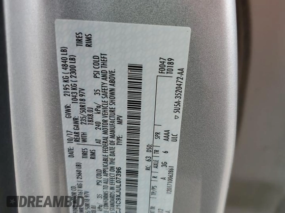 2018 Lincoln MKC Premiere z VIN 5LMCJ1C9XJUL07396, wystawiony jako Copart lot #54317485 z przebiegiem 185 589 mil mil oraz Szkoda całkowita • Salvage title. Historia ofert i sprzedaży dostępna na DreamBid. Obrazek 13.