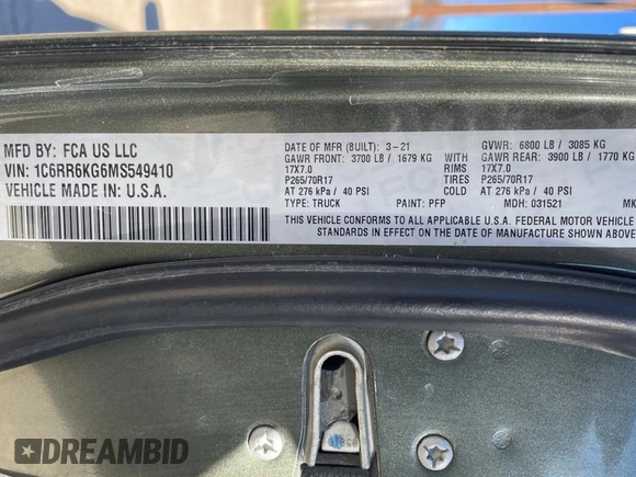 2021 Ram 1500 Tradesman с VIN 1C6RR6KG6MS549410, выставлен на аукционе Copart как лот 87678365 с пробегом 122 177 миль миль и Чистый • Clean title. История ставок и продаж доступна на DreamBid. Изображение 10.