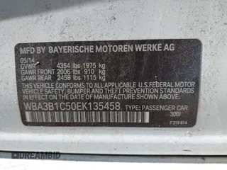 2014 BMW 3 Series 320i with VIN WBA3B1C50EK135458, listed as a IAAI auction lot 41631722 with 1 mi miles. Bid and sale history available at carsss.com. Image 9.
