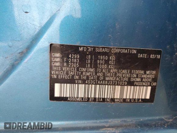 2018 Subaru Impreza с VIN 4S3GTAA68J3731029, выставлен на аукционе Copart как лот 55646715 с пробегом 69 340 миль миль и Списание • Salvage title. История ставок и продаж доступна на DreamBid. Изображение 13.