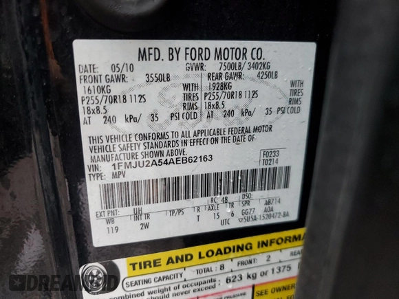 2010 Ford Expedition Limited with VIN 1FMJU2A54AEB62163, listed as a Copart auction lot 57503705 with 99,445 mi miles and Clean title. Bid and sale history available at DreamBid. Image 14.