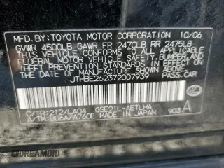 2007 Lexus IS 350 with VIN JTHBE262372007939, listed as a Copart auction lot 61775925 with 146,064 mi miles and Salvage title. Bid and sale history available at DreamBid. Image 13.