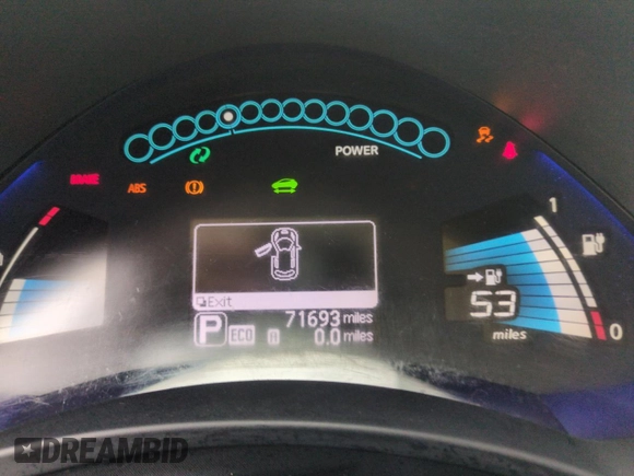 2015 Nissan LEAF S with VIN 1N4AZ0CP3FC327105, listed as a Copart auction lot 61426595 with 71,693 mi miles and Salvage title. Bid and sale history available at DreamBid. Image 9.