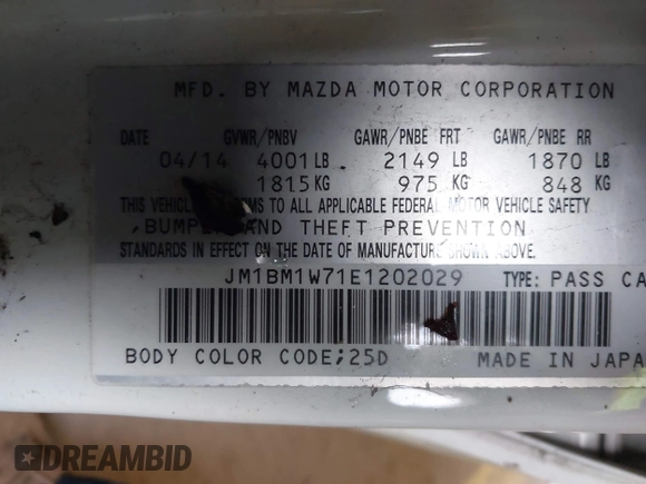 2014 Mazda 3 i Grand Touring with VIN JM1BM1W71E1202029, listed as a IAAI auction lot 41579181 with Not Provided miles and . Bid and sale history available at carsss.com. Image 9.