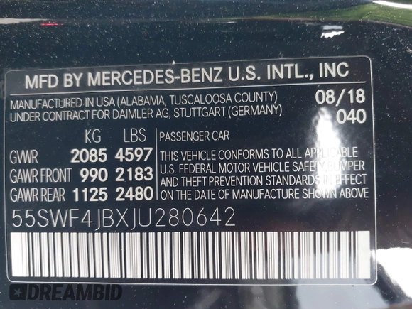 2018 Mercedes-Benz C 300 with VIN 55SWF4JBXJU280642, listed as a IAAI auction lot 42117148 with 104,973 mi miles and . Bid and sale history available at carsss.com. Image 9.