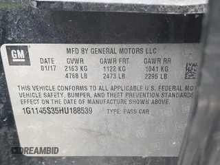 2017 Chevrolet Impala Premier with VIN 1G1145S35HU188539, listed as a IAAI auction lot 39875841 with 101,036 mi miles and . Bid and sale history available at DreamBid. Image 9.