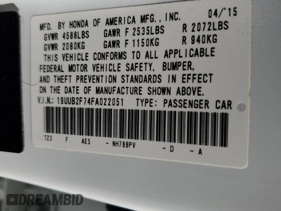 2015 Acura TLX Advance with VIN 19UUB2F74FA022051, listed as a Copart auction lot 63932285 with 58,326 mi miles and Salvage title. Bid and sale history available at DreamBid. Image 13.