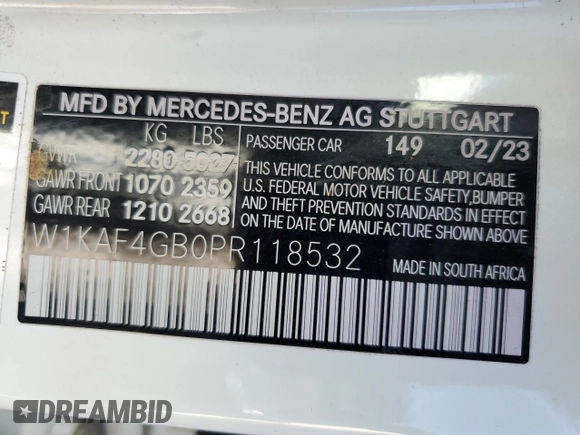 2023 Mercedes-Benz C 300 with VIN W1KAF4GB0PR118532, listed as a Copart auction lot 44768755 with Not Provided miles and Salvage Title. Bid and sale history available at carsss.com. Image 14.