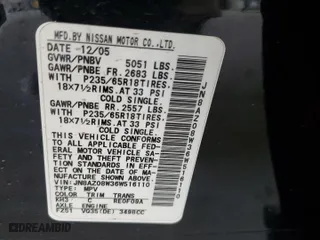2006 Nissan Murano SL with VIN JN8AZ08W36W516110, listed as a Copart auction lot 47408275 with 122,896 mi miles and Clean Title. Bid and sale history available at carsss.com. Image 12.