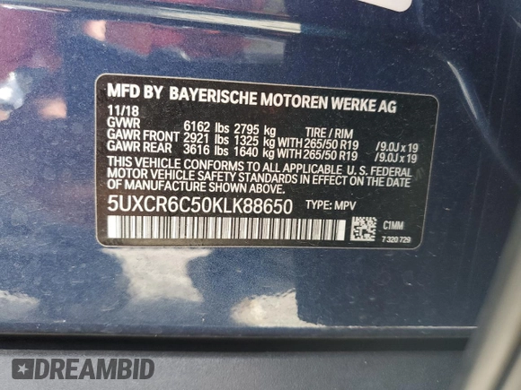 2019 BMW X5 xDrive40i with VIN 5UXCR6C50KLK88650, listed as a Copart auction lot 72563532 with 34,440 mi miles. Bid and sale history available at carsss.com. Image 12.