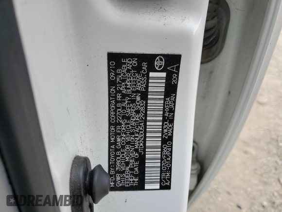 2010 Toyota Prius Four with VIN JTDKN3DU5A1292832, listed as a Copart auction lot 54495775 with 147,759 mi miles and Salvage Title. Bid and sale history available at DreamBid. Image 12.