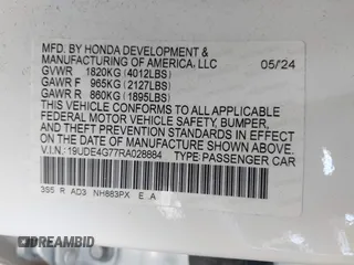 2024 Acura Integra Technology with VIN 19UDE4G77RA028884, listed as a IAAI auction lot 42444091 with 18,600 mi miles and . Bid and sale history available at DreamBid. Image 9.