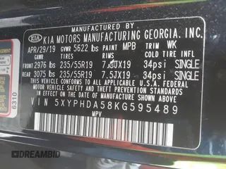 2019 Kia Sorento EX V6 with VIN 5XYPHDA58KG595489, listed as a IAAI auction lot 41886735 with 73,115 mi miles. Bid and sale history available at carsss.com. Image 9.