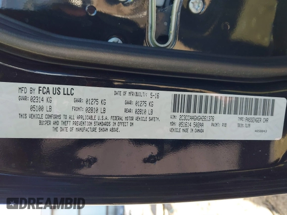 2016 Chrysler 300 Anniversary Edition with VIN 2C3CCAAGXGH261376, listed as a IAAI auction lot 41833894 with 64,489 mi miles and . Bid and sale history available at DreamBid. Image 9.