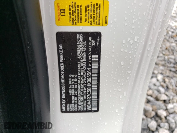 2017 BMW 4 Series 430i with VIN WBA4R7C58HK895564, listed as a Copart auction lot 45273535 with 67,374 mi miles and Salvage Title. Bid and sale history available at DreamBid. Image 12.