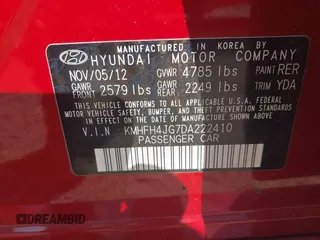 2013 Hyundai Azera z VIN KMHFH4JG7DA222410, wystawiony jako IAAI lot #40175444 z przebiegiem Nie podano mil oraz . Historia ofert i sprzedaży dostępna na DreamBid. Obrazek 9.