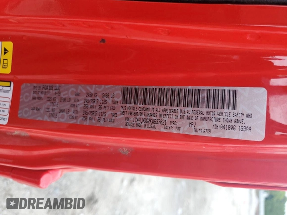 2019 Jeep Wrangler Unlimited Sport with VIN 1C4HJXDG2KW637021, listed as a Copart auction lot 58391315 with 66,087 mi miles and Salvage title. Bid and sale history available at DreamBid. Image 13.