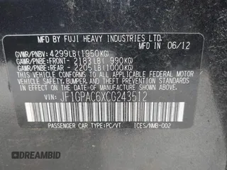 2012 Subaru Impreza Premium с VIN JF1GPAC6XCG243512, выставлен на аукционе IAAI как лот 42315805 с пробегом 160 080 миль миль и . История ставок и продаж доступна на DreamBid. Изображение 9.