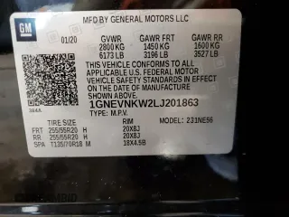 2020 Chevrolet Traverse High Country with VIN 1GNEVNKW2LJ201863, listed as a Copart auction lot 70786704 with 82,530 mi miles and Salvage Title. Bid and sale history available at carsss.com. Image 14.