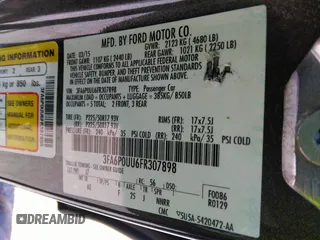 2015 Ford Fusion S Hybrid with VIN 3FA6P0UU6FR307898, listed as a IAAI auction lot 41717200 with 177,735 mi miles. Bid and sale history available at carsss.com. Image 9.