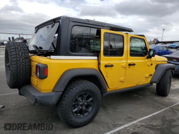 2021 Jeep Wrangler Unlimited Willys with VIN 1C4HJXDN7MW570675, listed as a Copart auction lot 49425805 with 53,687 mi miles and Salvage Title. Bid and sale history available at DreamBid. Image 3.