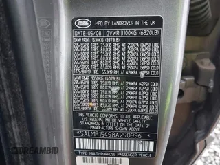 2008 Land Rover Range Rover HSE z VIN SALMF15498A290996, wystawiony jako IAAI lot #41861750 z przebiegiem 173 560 mil mil oraz . Historia ofert i sprzedaży dostępna na DreamBid. Obrazek 9.