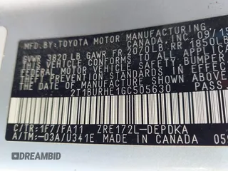 2016 Toyota Corolla L with VIN 2T1BURHE1GC505630, listed as a IAAI auction lot 42056181 with 134,147 mi miles and . Bid and sale history available at DreamBid. Image 9.