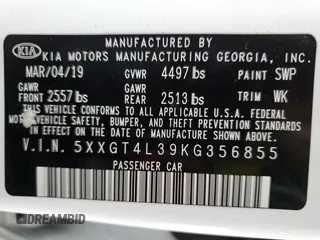 2019 Kia Optima LX with VIN 5XXGT4L39KG356855, listed as a Copart auction lot 49480425 with 75,212 mi miles and Salvage Title. Bid and sale history available at carsss.com. Image 12.