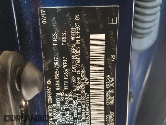 2017 Toyota 4Runner SR5 с VIN JTEBU5JR3H5471657, выставлен на аукционе Copart как лот 59432095 с пробегом 91 993 миль миль и Чистый • Clean title. История ставок и продаж доступна на DreamBid. Изображение 13.
