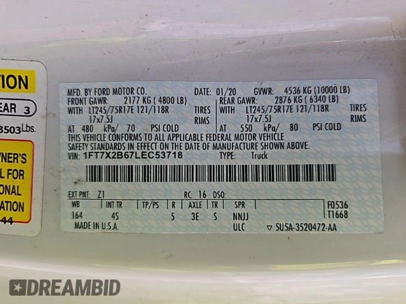 2020 Ford F-250 XL с VIN 1FT7X2B67LEC53718, выставлен на аукционе IAAI как лот 42743536 с пробегом 140 856 миль миль и . История ставок и продаж доступна на DreamBid. Изображение 17.