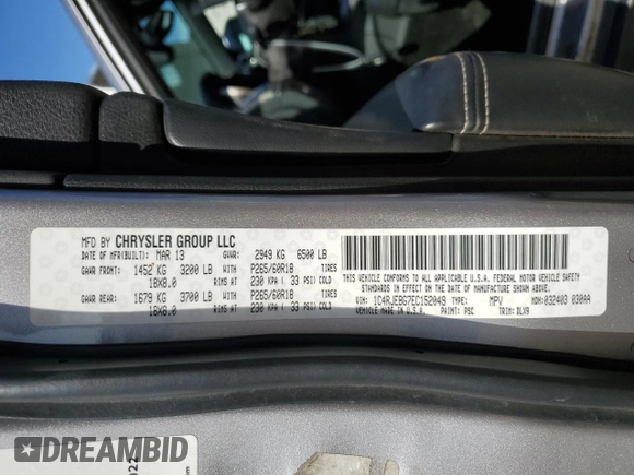 2014 Jeep Grand Cherokee Limited with VIN 1C4RJEBG7EC152049, listed as a Copart auction lot 55172175 with 126,160 mi miles and Salvage Title. Bid and sale history available at DreamBid. Image 13.