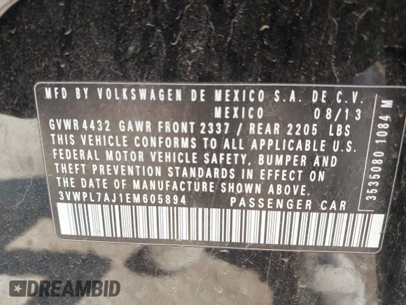 2014 Volkswagen Jetta TDI с VIN 3VWPL7AJ1EM605894, выставлен на аукционе IAAI как лот 42268917 с пробегом 77 559 миль миль и . История ставок и продаж доступна на DreamBid. Изображение 9.