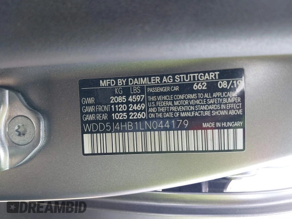 2020 Mercedes-Benz CLA with VIN WDD5J4HB1LN044179, listed as a IAAI auction lot 41499559 with 65,914 mi miles. Bid and sale history available at carsss.com. Image 9.