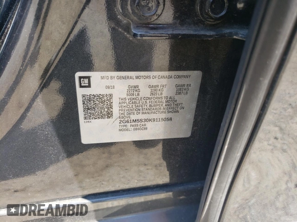 2019 Cadillac XTS Luxury with VIN 2G61M5S30K9115058, listed as a Copart auction lot 60361845 with Not provided miles and Salvage title. Bid and sale history available at DreamBid. Image 12.
