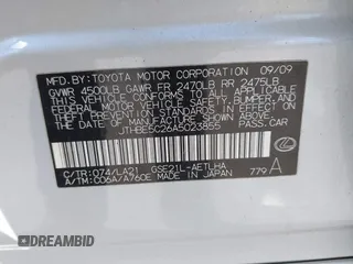 2010 Lexus IS 350 with VIN JTHBE5C26A5023855, listed as a IAAI auction lot 41692952 with 98,048 mi miles and . Bid and sale history available at DreamBid. Image 9.