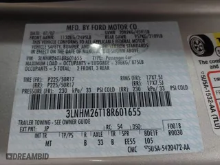 2008 Lincoln MKZ with VIN 3LNHM26T18R601655, listed as a IAAI auction lot 41463649 with 101,486 mi miles. Bid and sale history available at carsss.com. Image 9.