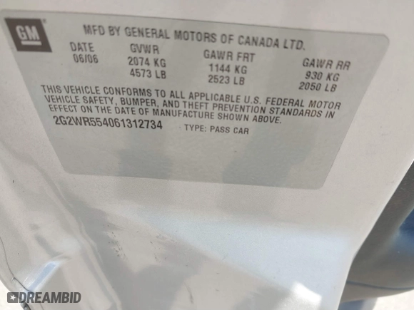 2006 Pontiac Grand Prix GT with VIN 2G2WR554061312734, listed as a IAAI auction lot 41777785 with 177,886 mi miles. Bid and sale history available at carsss.com. Image 9.