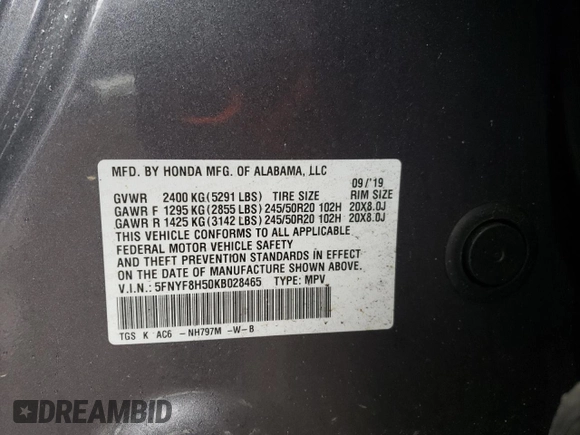 2019 Honda Passport EX-L z VIN 5FNYF8H50KB028465, wystawiony jako Copart lot #56160545 z przebiegiem 100 636 mil mil oraz Szkoda całkowita • Salvage title. Historia ofert i sprzedaży dostępna na DreamBid. Obrazek 13.